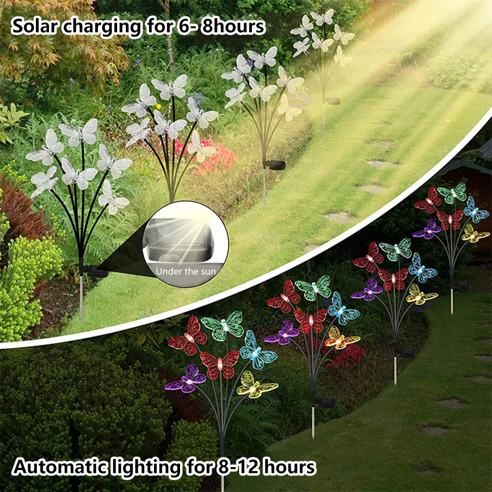 Solar Powered Butterfly Lawn Lights with 6/8/10heads