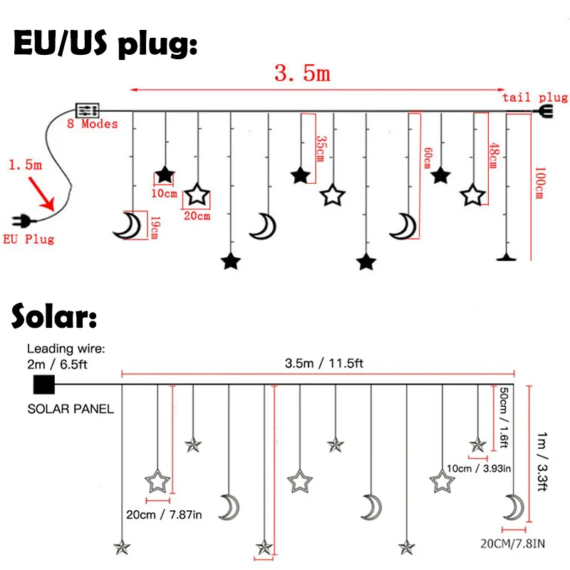 Solar Star Moon String Light Outdoor with Remote 138 LED 8 Lighting Modes