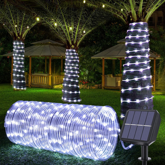 Solar Rope Tube Lights Outdoor - 33FT 200 LED Waterproof Solar String Lights with 8 Lighting Modes
