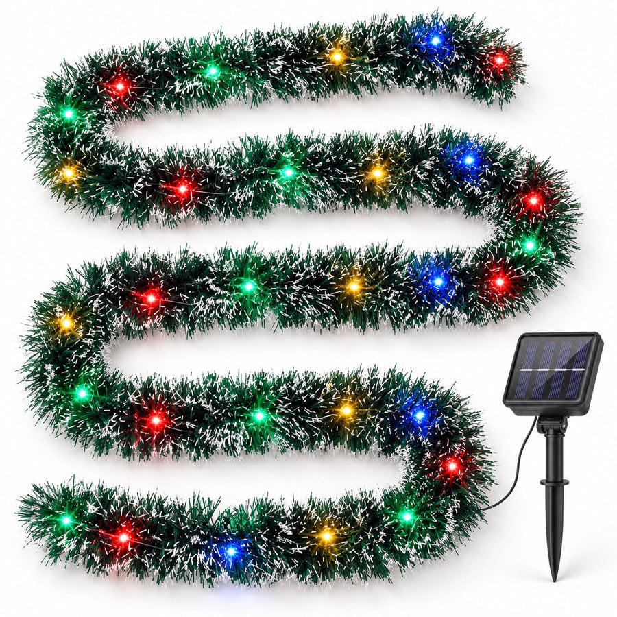 15ft Christmas Fence Decor with Solar Colored Light Outdoor Garland